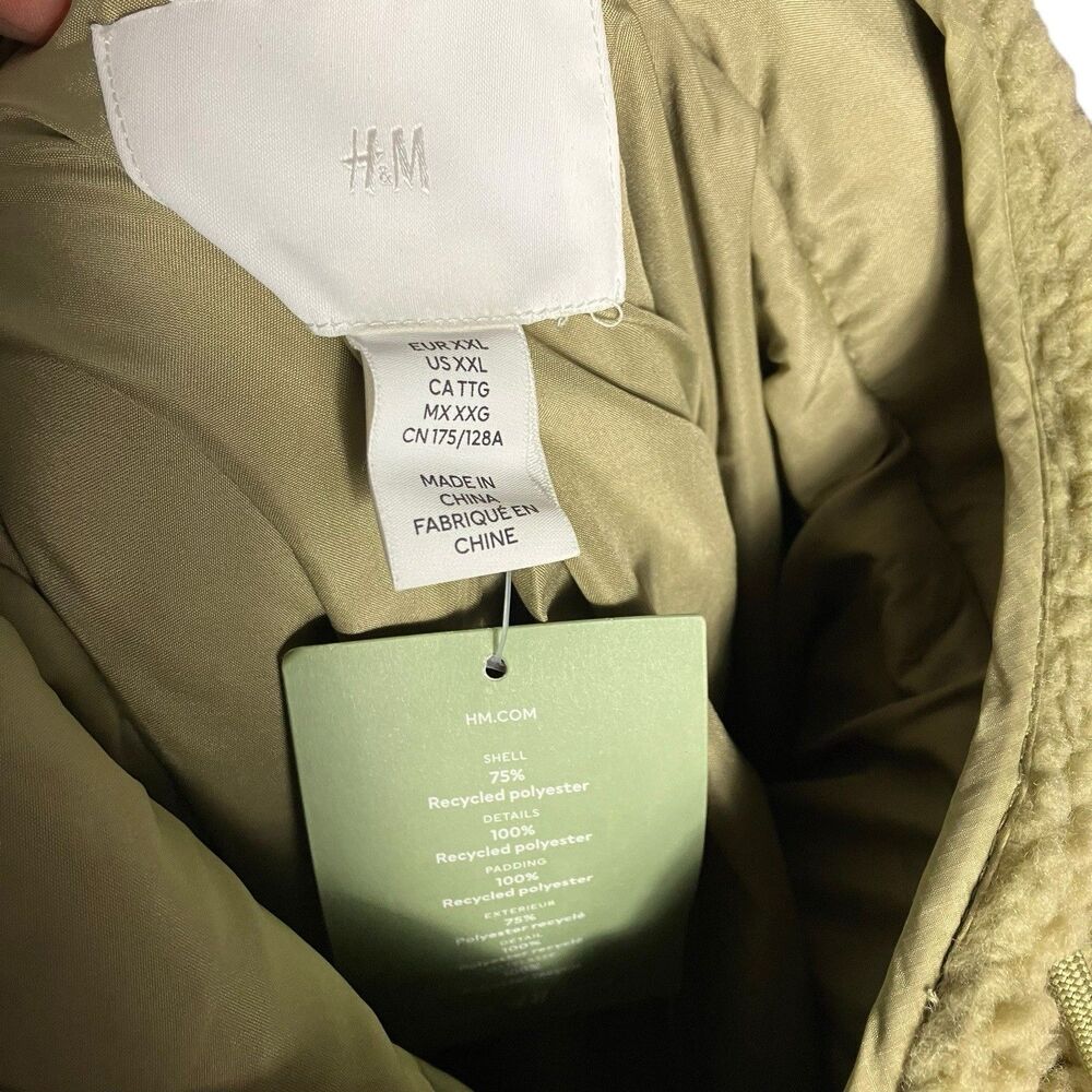 H&M Fleece Jacket Green Sherpa Hooded Zip Up Casual Streetwear - Picture 4 of 10